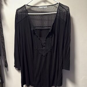 Daniel Rainn Black Ruffled 3/4 Sleeve Blouse